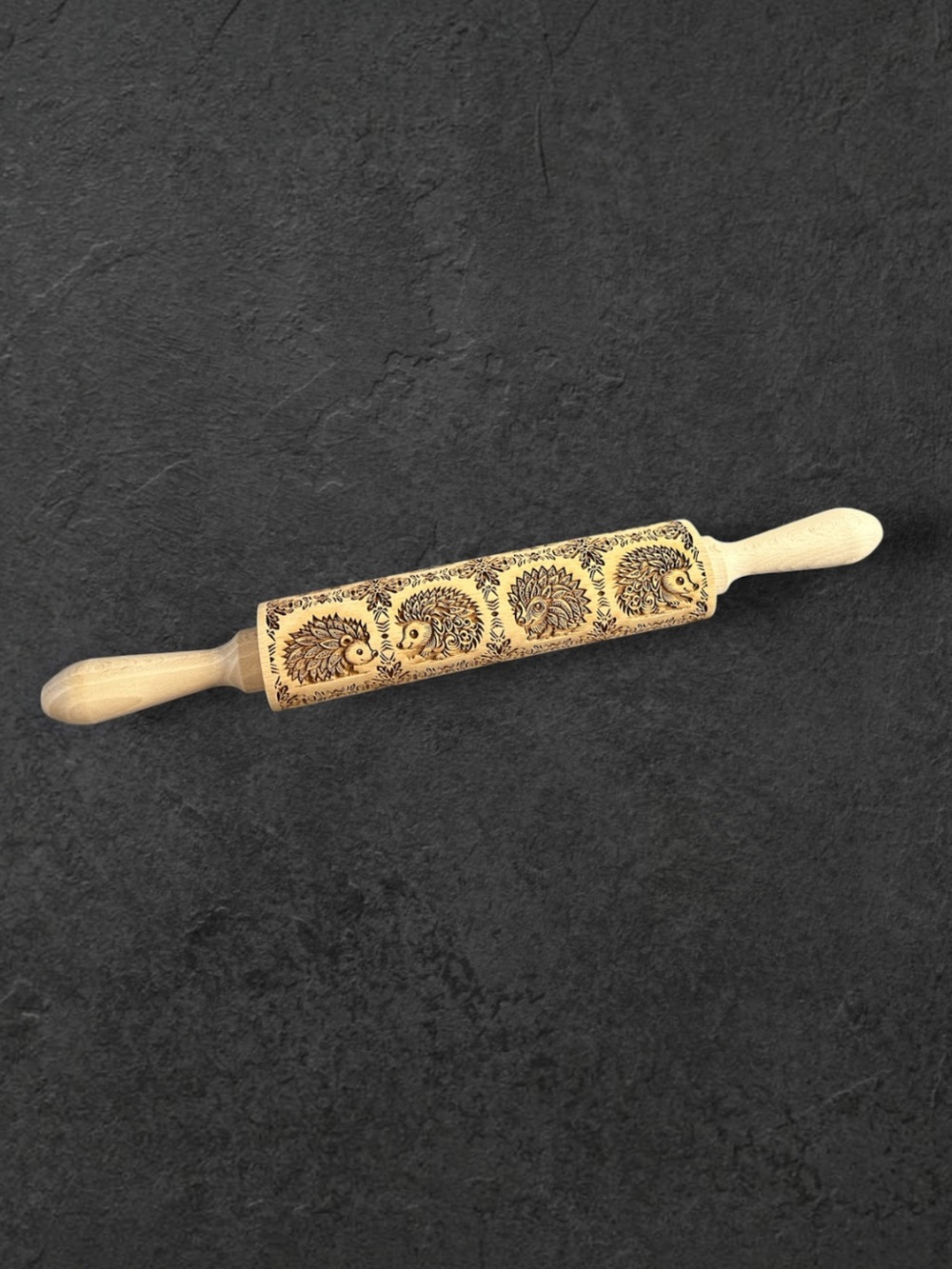 Wooden laser engraved hedgehog rolling pin 14.5 inch